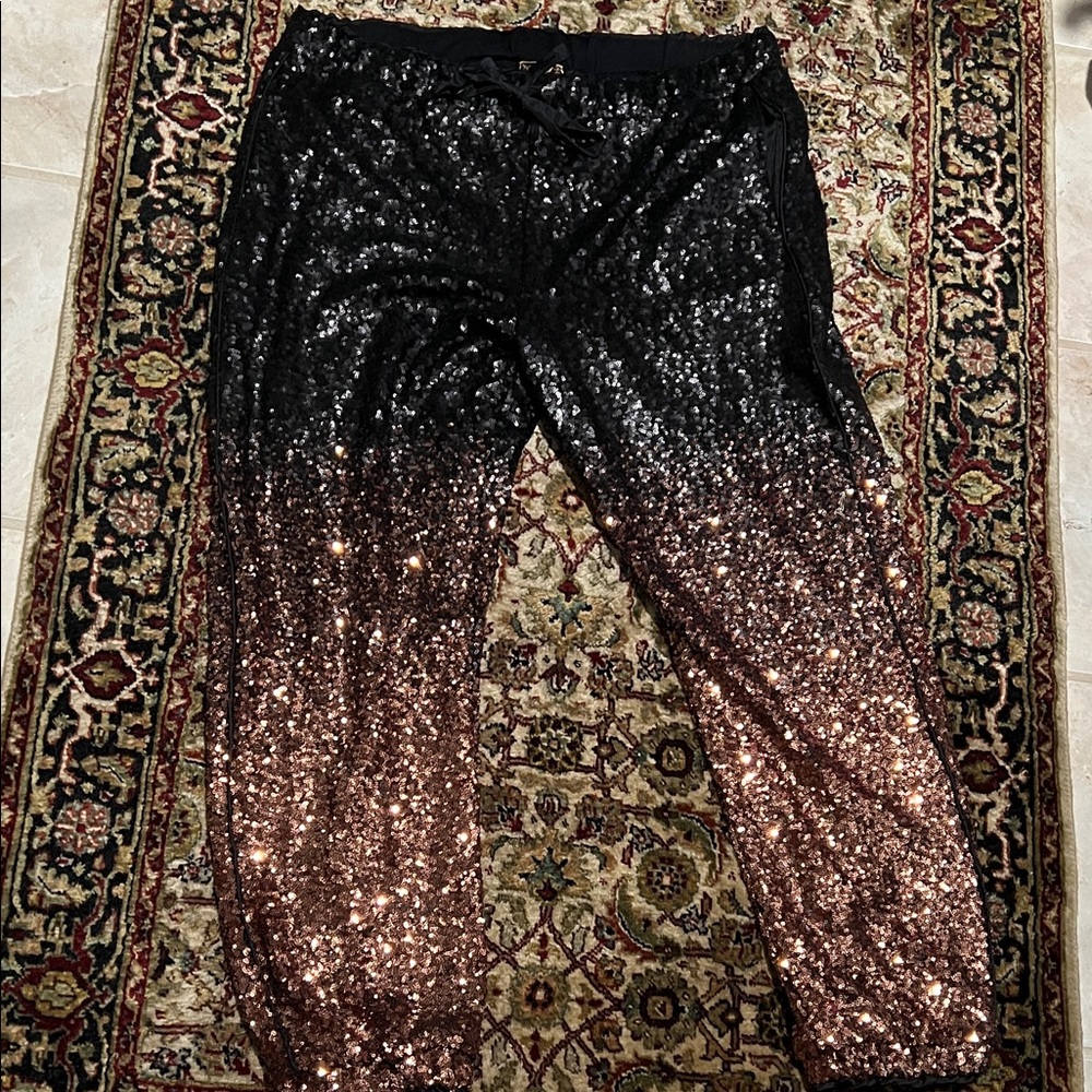 Johnny Was Black Hombre Sequined Jogger Pants Size XL